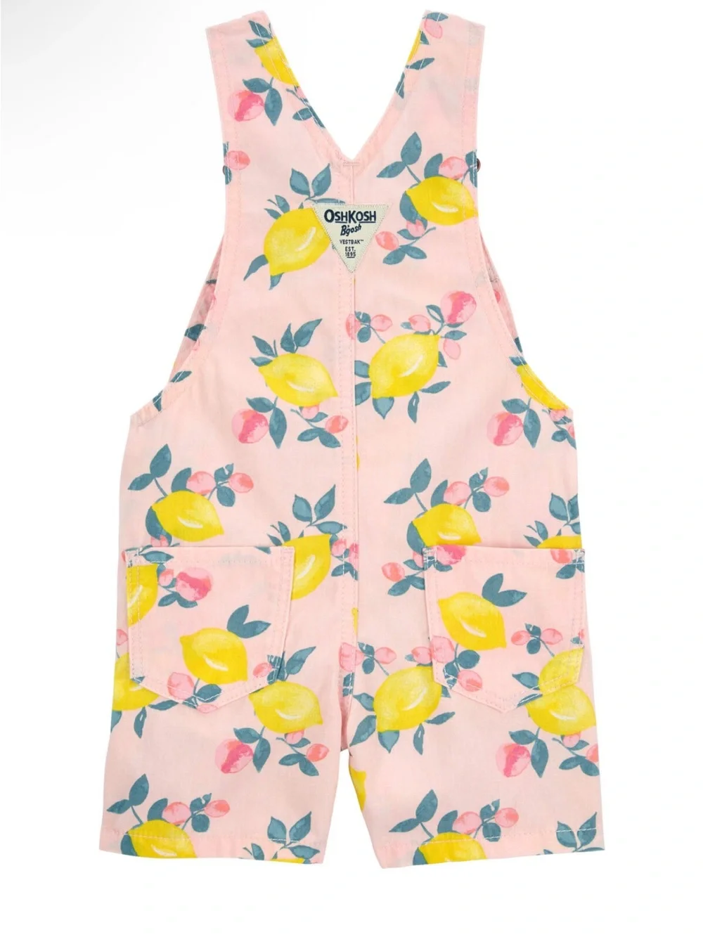 OshKosh B'gosh Toddler ShortallsLight Pink Lemon Print Cotton Overalls size 4T